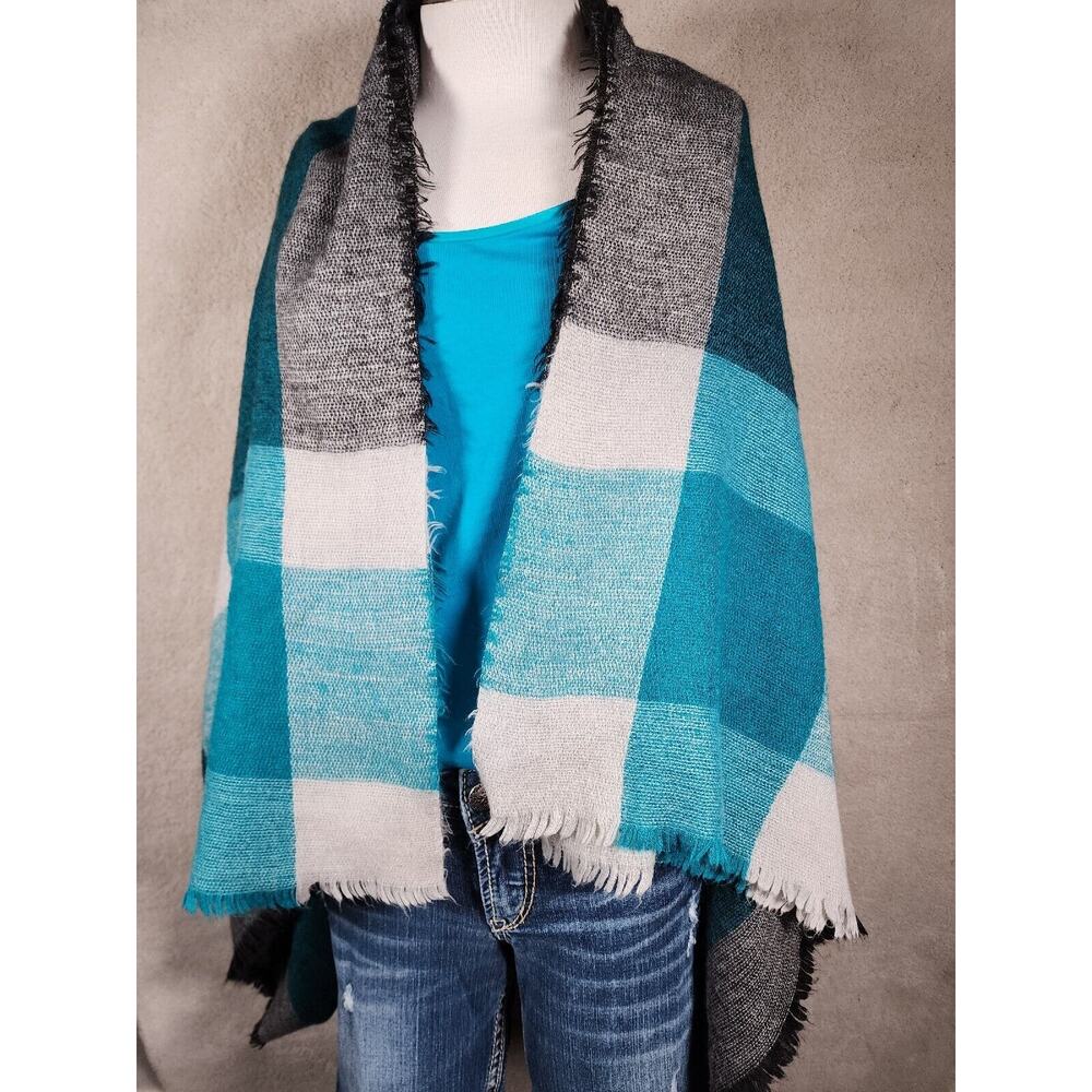 MIXIT Multi Wear Shawl Scarf Wrap One Size Burgundy Blue Plaid 72” L x 29” W